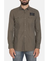 CAMICIA MANICA LUNGA IN GABARDINA LEGGERA TINTA UNITA