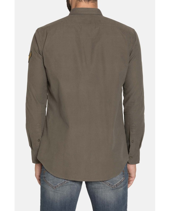 CAMICIA MANICA LUNGA IN GABARDINA LEGGERA TINTA UNITA