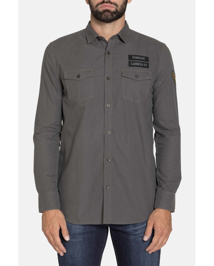 CAMICIA MANICA LUNGA IN GABARDINA LEGGERA TINTA UNITA