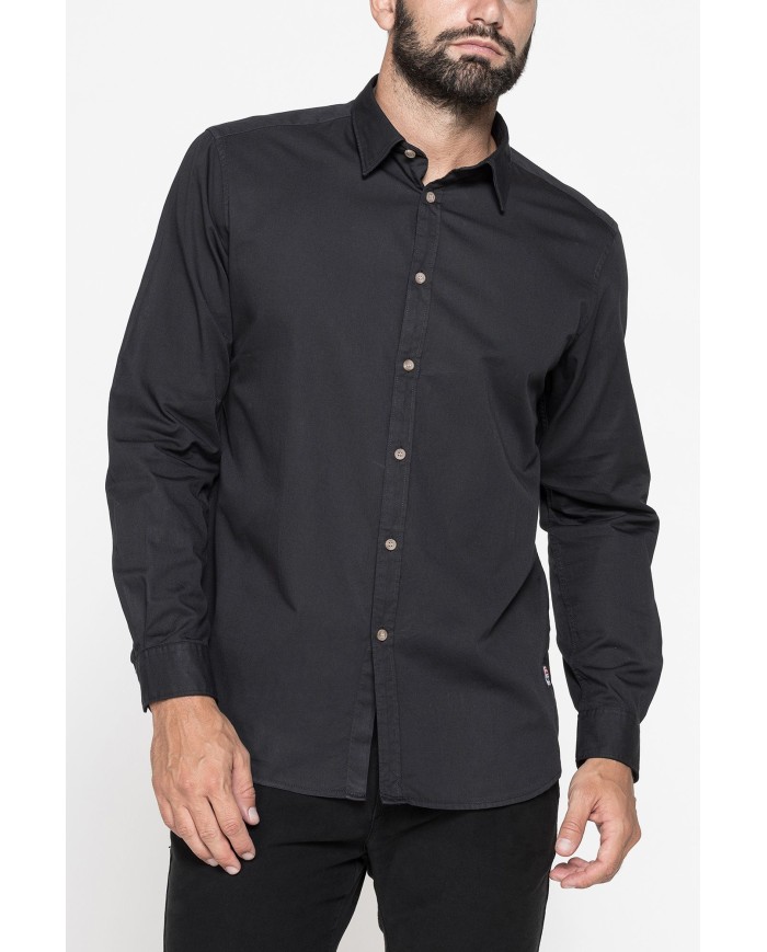 CAMICIA MANICA LUNGA IN GABARDINA LEGGERA TINTA UNITA