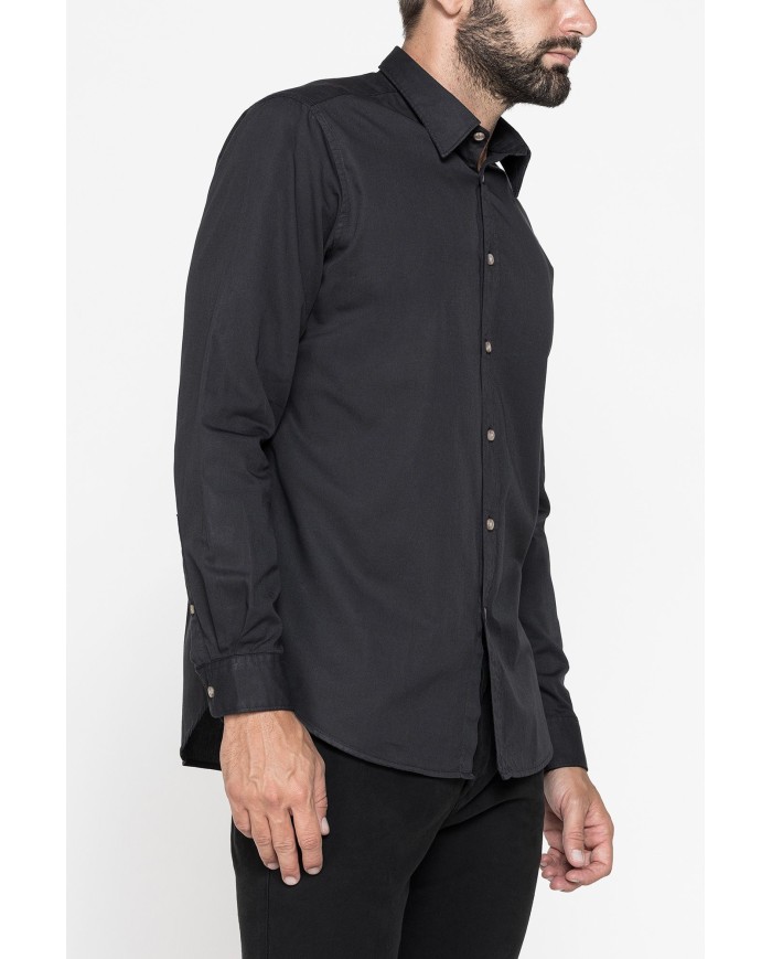 CAMICIA MANICA LUNGA IN GABARDINA LEGGERA TINTA UNITA