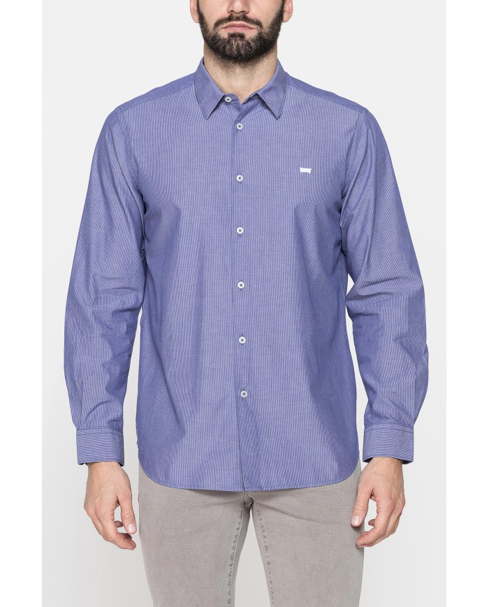 CAMICIA IN COTONE ORGANICO CON FANTASIA TINTO FILO