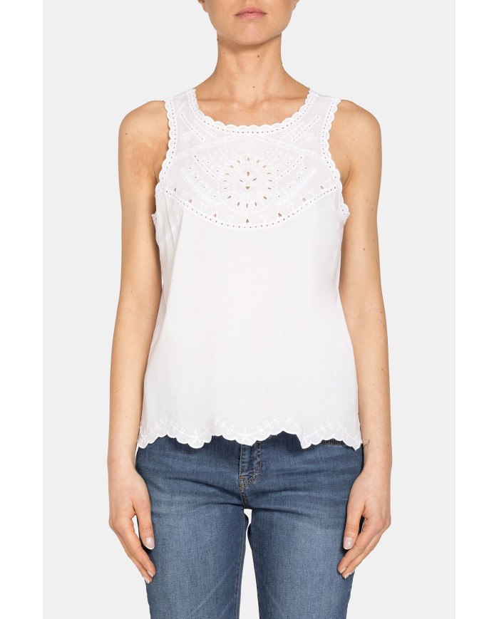 CANOTTA CON RICAMI 100% COTONE.