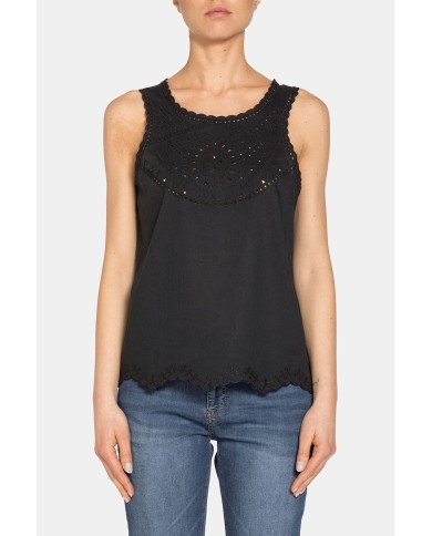 CANOTTA CON RICAMI 100% COTONE.