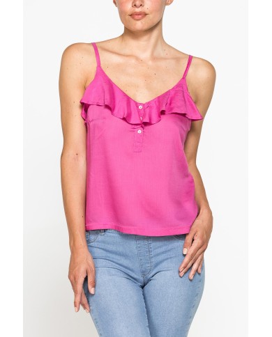 CANOTTA CON VOLANT SULLO SCOLLO 100% VISCOSA.