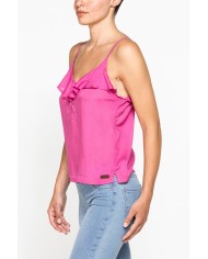 CANOTTA CON VOLANT SULLO SCOLLO 100% VISCOSA.