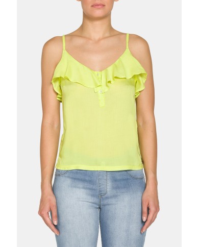 CANOTTA CON VOLANT SULLO SCOLLO 100% VISCOSA.