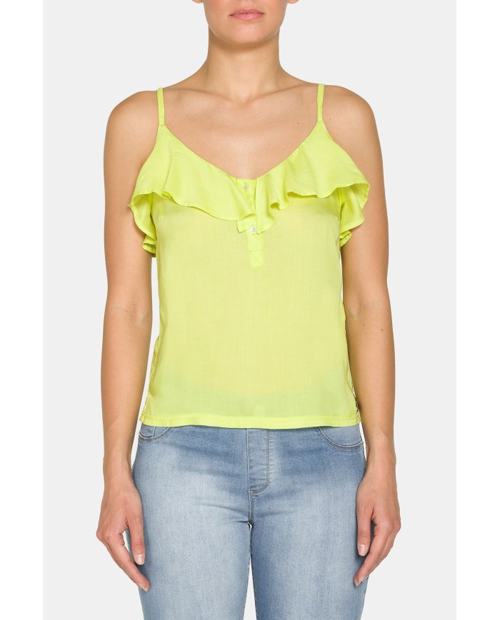 CANOTTA CON VOLANT SULLO SCOLLO 100% VISCOSA.