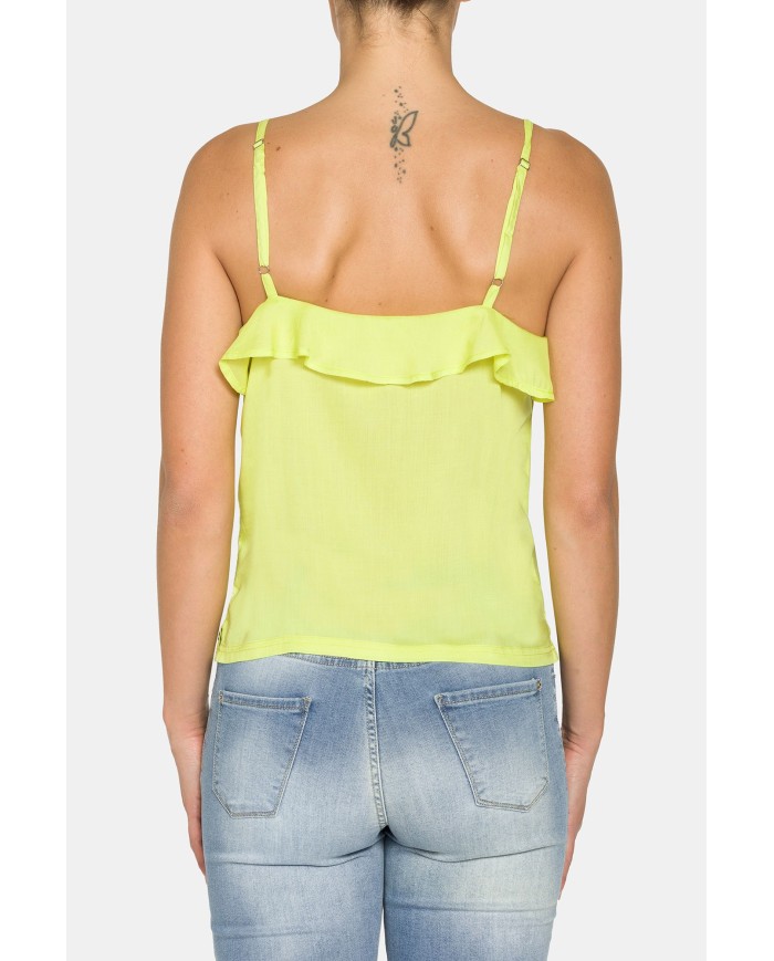 CANOTTA CON VOLANT SULLO SCOLLO 100% VISCOSA.