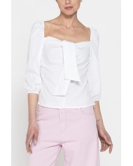 BLUSA CON SCOLLO AMPIO E FIOCCO