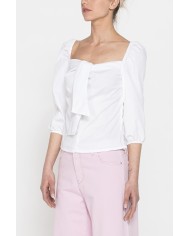 BLUSA CON SCOLLO AMPIO E FIOCCO