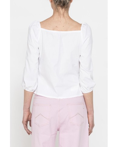 BLUSA CON SCOLLO AMPIO E FIOCCO