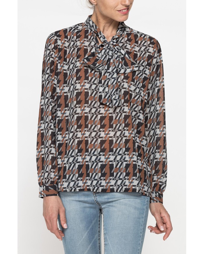 CAMICIA STAMPATA IN CHIFFON CON CHIUSURA A FIOCCO