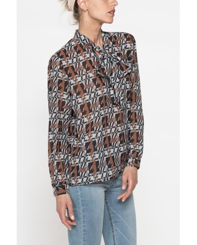 CAMICIA STAMPATA IN CHIFFON CON CHIUSURA A FIOCCO