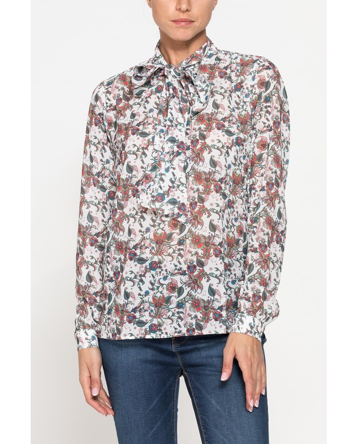 CAMICIA STAMPATA IN CHIFFON CON CHIUSURA A FIOCCO
