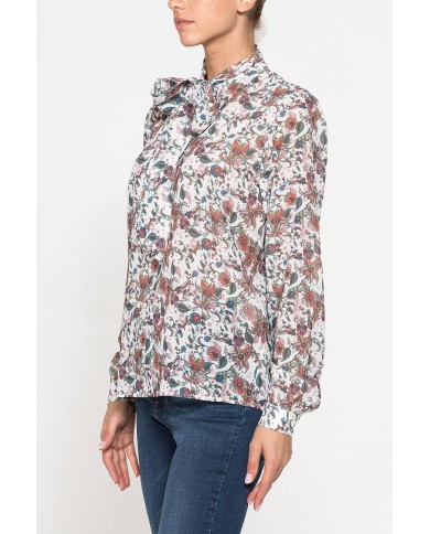 CAMICIA STAMPATA IN CHIFFON CON CHIUSURA A FIOCCO