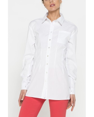 MAXI CAMICIA A MANICA LUNGA CON PINCES IN VITA