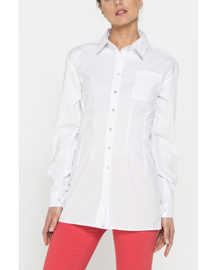 MAXI CAMICIA A MANICA LUNGA CON PINCES IN VITA