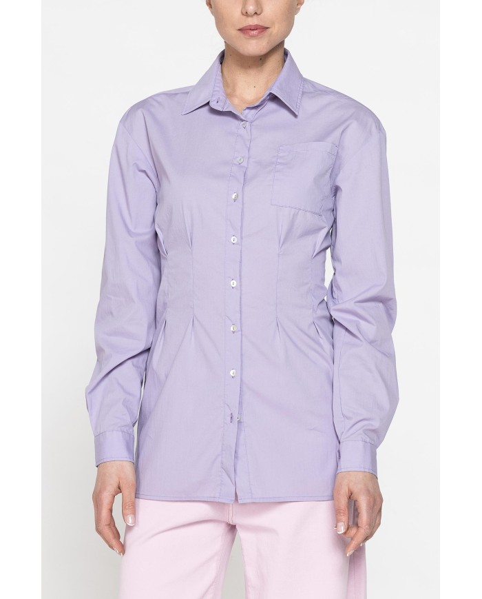 MAXI CAMICIA A MANICA LUNGA CON PINCES IN VITA