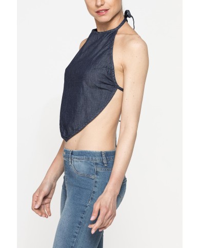 TOP A TRIANGOLO CON SCHIENA SCOPERTA IN DENIM LEGGERO 7oz