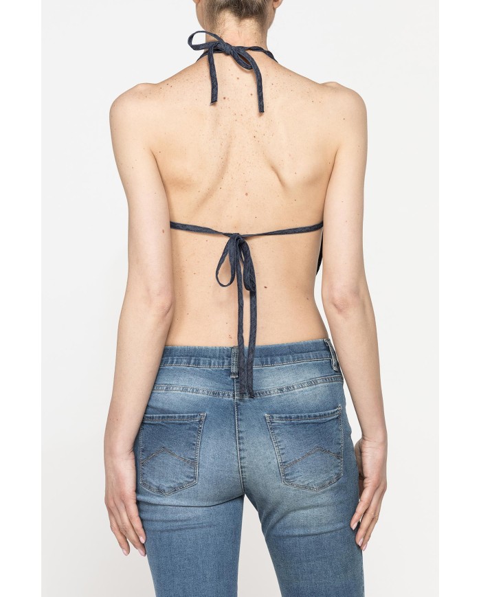TOP A TRIANGOLO CON SCHIENA SCOPERTA IN DENIM LEGGERO 7oz