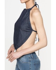 TOP A TRIANGOLO CON SCHIENA SCOPERTA IN DENIM LEGGERO 7oz