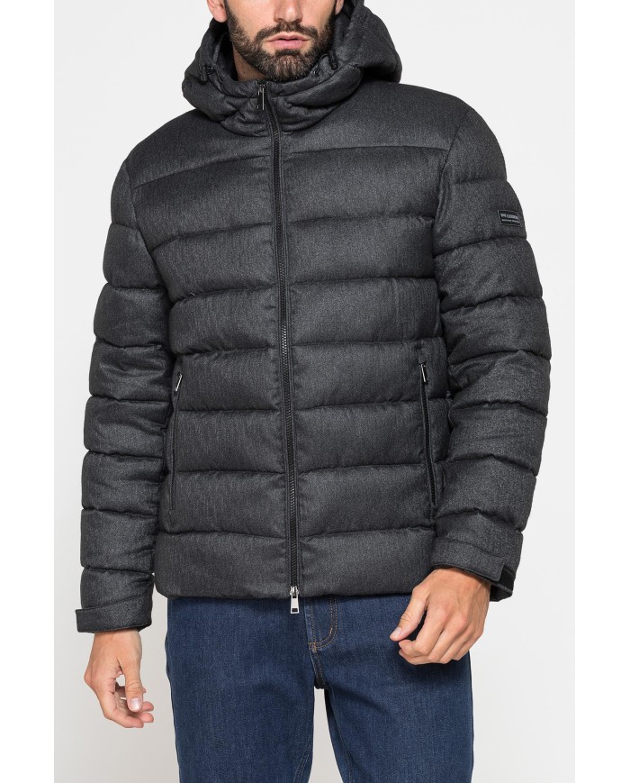 GIUBBINO IN TESSUTO EFFETTO MELANGE CON CAPPUCCIO