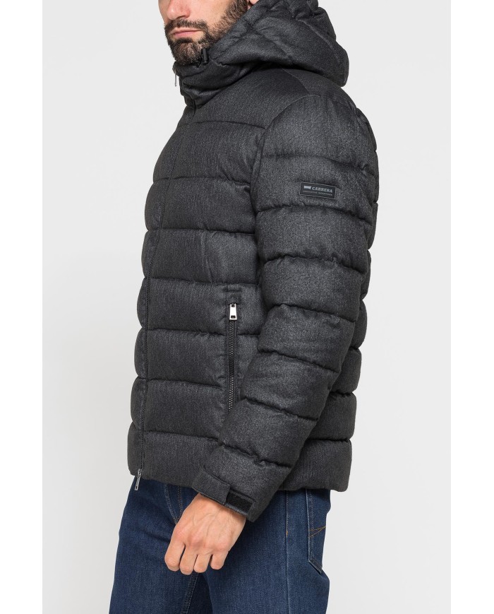 GIUBBINO IN TESSUTO EFFETTO MELANGE CON CAPPUCCIO