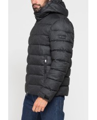 GIUBBINO IN TESSUTO EFFETTO MELANGE CON CAPPUCCIO