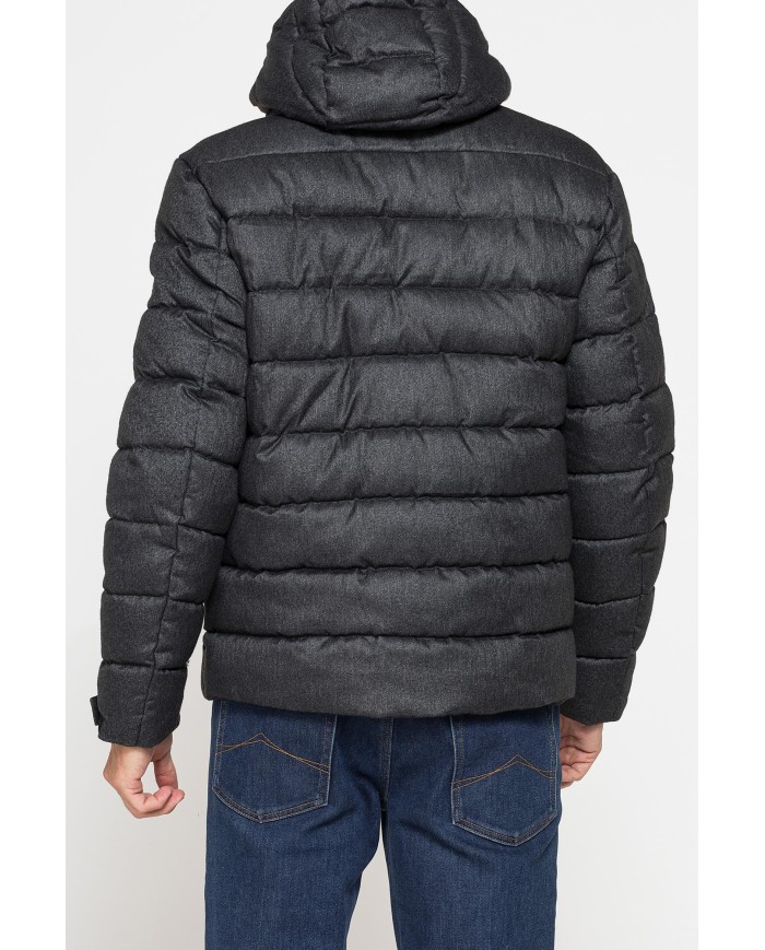 GIUBBINO IN TESSUTO EFFETTO MELANGE CON CAPPUCCIO