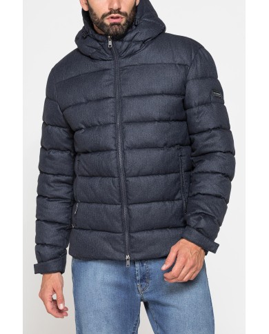 GIUBBINO IN TESSUTO EFFETTO MELANGE CON CAPPUCCIO