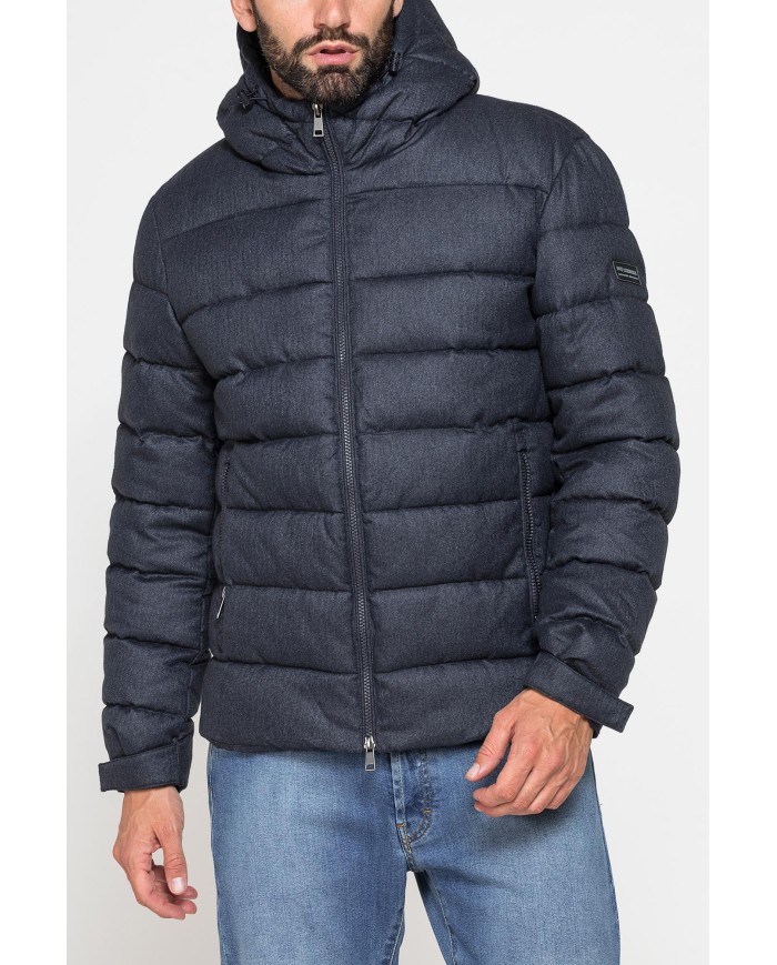 GIUBBINO IN TESSUTO EFFETTO MELANGE CON CAPPUCCIO