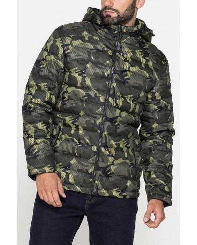 GIUBBINO IMBOTTITO CON CAPPUCCIO IN TESSUTO STAMPATO