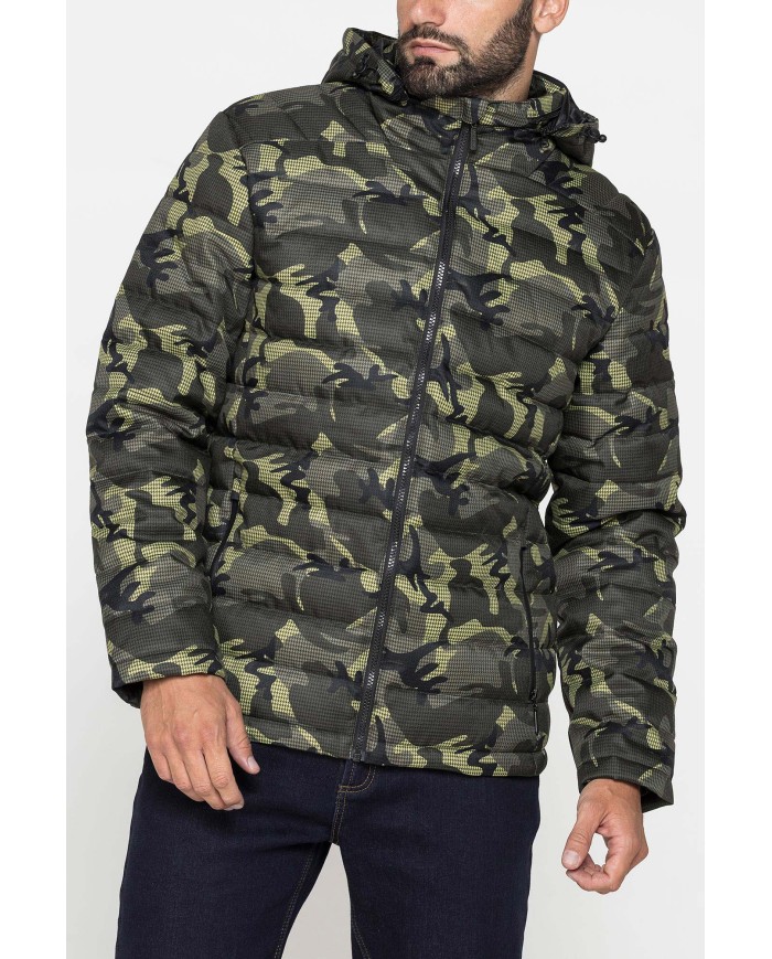 GIUBBINO IMBOTTITO CON CAPPUCCIO IN TESSUTO STAMPATO