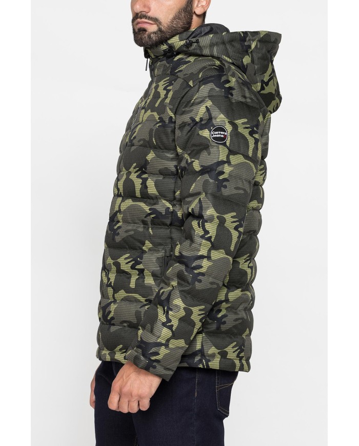 GIUBBINO IMBOTTITO CON CAPPUCCIO IN TESSUTO STAMPATO