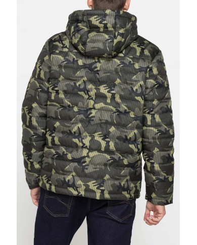 GIUBBINO IMBOTTITO CON CAPPUCCIO IN TESSUTO STAMPATO