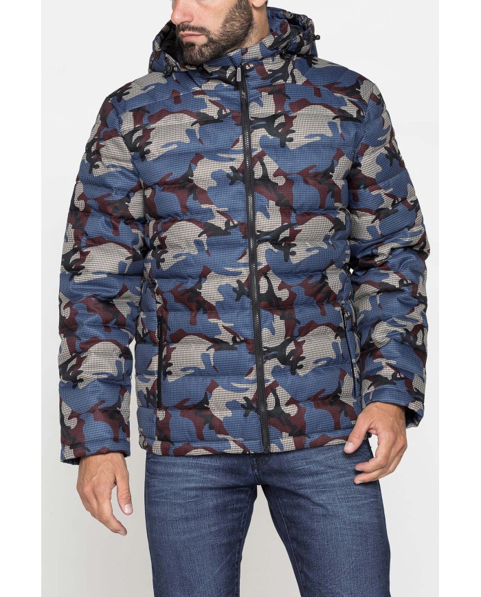 GIUBBINO IMBOTTITO CON CAPPUCCIO IN TESSUTO STAMPATO