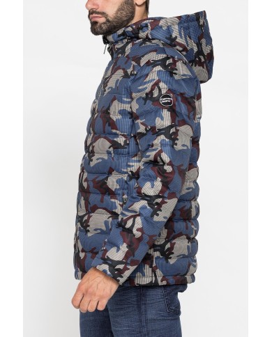 GIUBBINO IMBOTTITO CON CAPPUCCIO IN TESSUTO STAMPATO