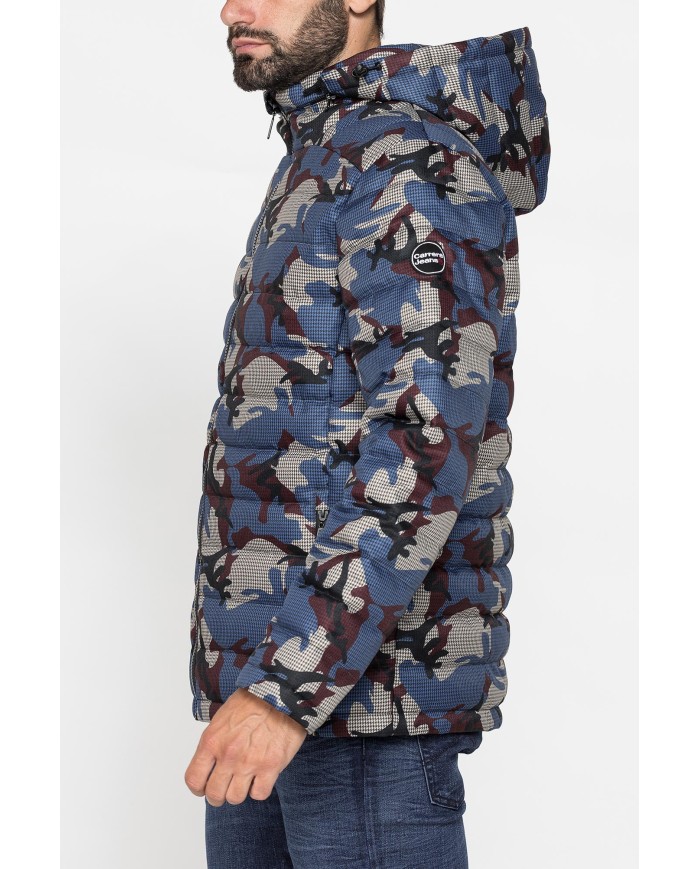 GIUBBINO IMBOTTITO CON CAPPUCCIO IN TESSUTO STAMPATO