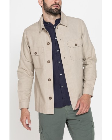 GIACCA CAMICIA IN LINO/COTONE CON TASCHE FRONTALI