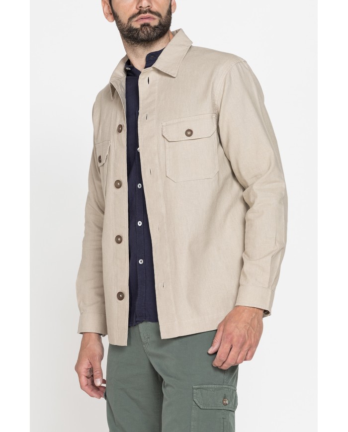 GIACCA CAMICIA IN LINO/COTONE CON TASCHE FRONTALI