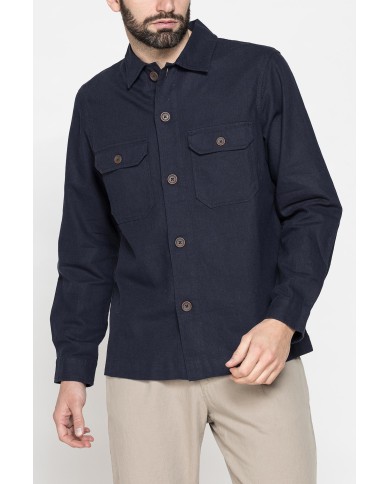 GIACCA CAMICIA IN LINO/COTONE CON TASCHE FRONTALI