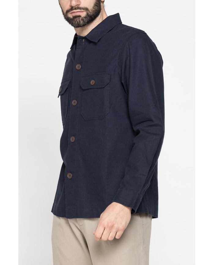 GIACCA CAMICIA IN LINO/COTONE CON TASCHE FRONTALI