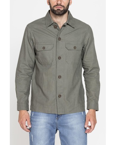GIACCA CAMICIA IN LINO/COTONE CON TASCHE FRONTALI