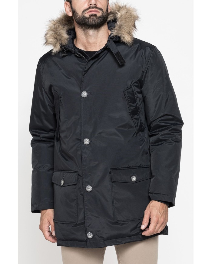 PARKA IMBOTTITO CON CAPPUCCIO E PELO ARTIFICIALE STACCABILE