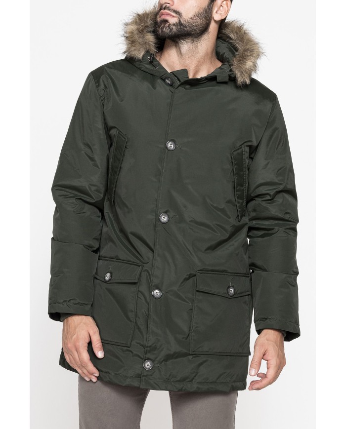 PARKA IMBOTTITO CON CAPPUCCIO E PELO ARTIFICIALE STACCABILE