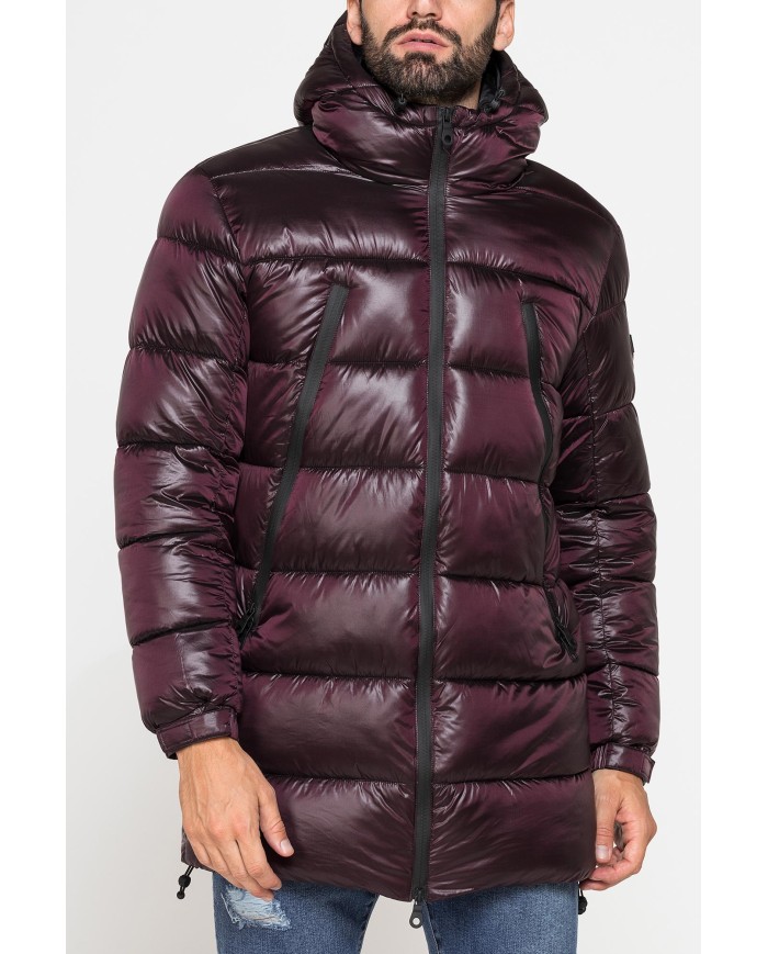 PARKA CON CAPPUCCIO GRANDI ZIP LATERALI IN NYLON LUCIDO