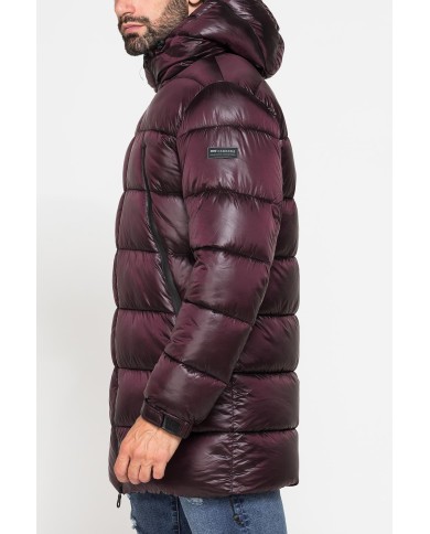 PARKA CON CAPPUCCIO GRANDI ZIP LATERALI IN NYLON LUCIDO