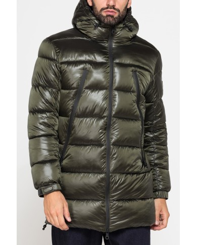 PARKA CON CAPPUCCIO GRANDI ZIP LATERALI IN NYLON LUCIDO