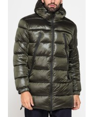 PARKA CON CAPPUCCIO GRANDI ZIP LATERALI IN NYLON LUCIDO